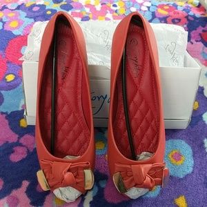 Red open-toe flats